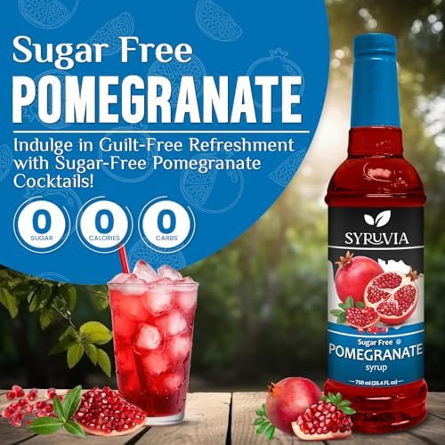Syruvia Sugar-Free Pomegranate Syrup, Flavored Syrup for Drinks, Cocktails, Lemonades, Iced Teas, and Desserts – 25.4 fl oz