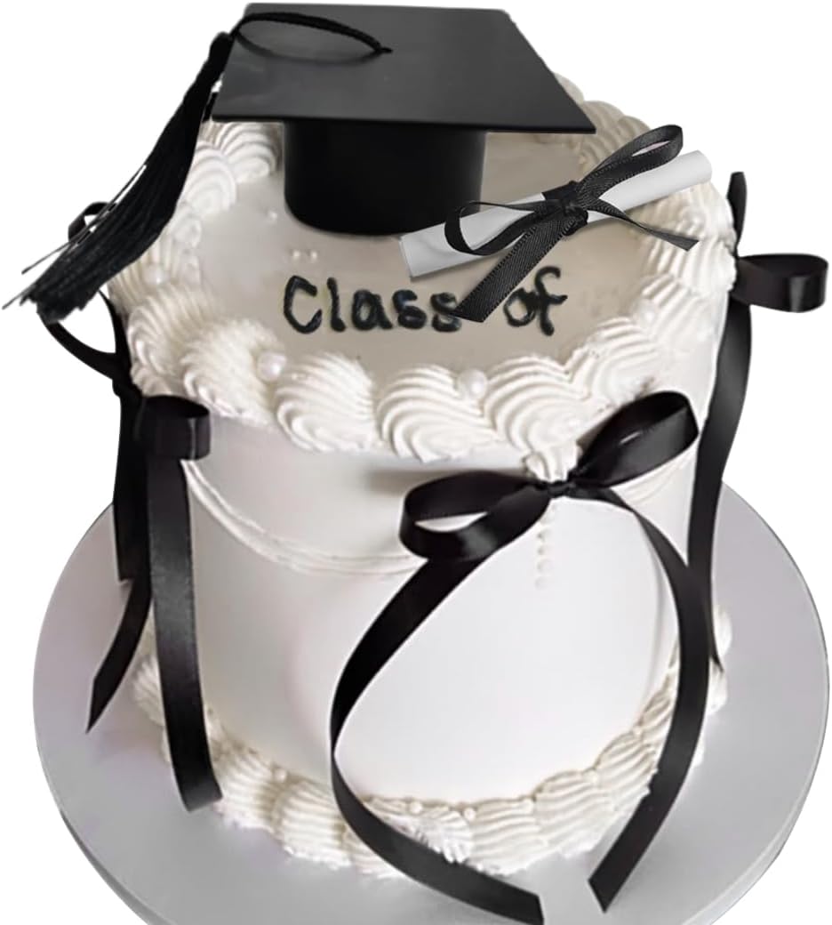 Congrats Bows Cake Toppers Class Of Cake Toppers with Black Bows Cap Graduation Certificate Set for Party Supplies Decor