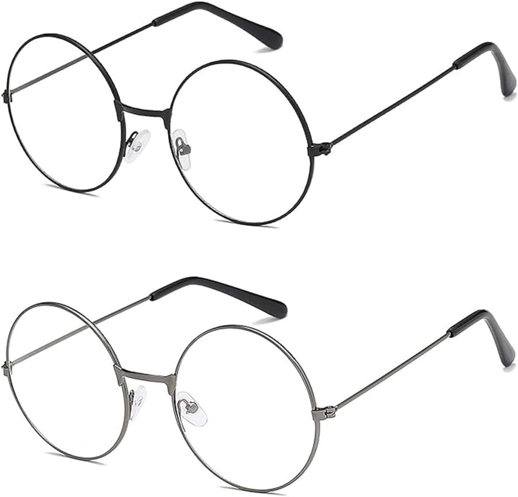 ALVOGIMOR 2 Pairs of Wizard Glasses, Old Men Round Wire Costume Glasses Accessories for Men Women Halloween Santa Dress Up