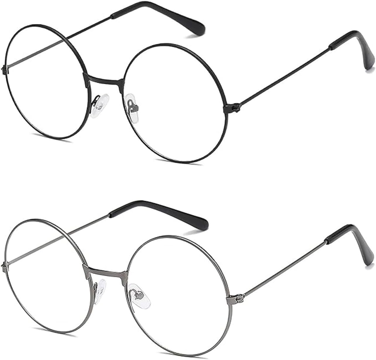 ALVOGIMOR 2 Pairs of Wizard Glasses, Old Men Round Wire Costume Glasses Accessories for Men Women Halloween Santa Dress Up