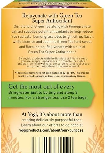Yogi Tea Green Tea Super Antioxidant - 16 Bags per Pack (4 Packs) - Organic Antioxidant Support - Includes Licorice Root, Jasmine & More