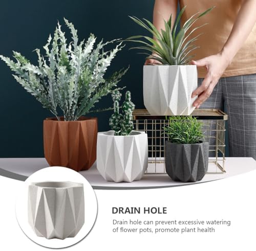 Totority 1pc Cement Flower Pot Drain Modern Simple Planter for Indoor Decor White Decorative Flowerpot for Houseplants and