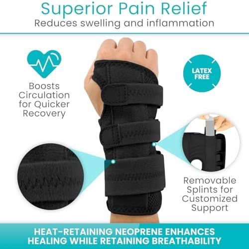 Vive Carpal Tunnel Wrist Brace with Splint for Left or Right Hand - Adjustable Night Wrist Support Splint Immobilizer for Men & Women - Cockup Brace for Arthritis, Tendonitis, Sprain, Injuries & Pain