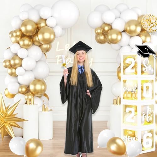 Graduation Party Decorations Class Of 2026,White and Gold Graduation Decorations Grad Boxes with Letters 2026 Grad So Proud Of You for College Party Graduation Party Supplies