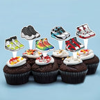 32Pcs Double-sided Sneaker Birthday Cupcake Toppers Multi-Styles Popular Sneakers Cupcake Picks for Sneaker Party Sport Shoes Baby Shower Kids Sport Boys Funny Birthday Party Cupcake Cake Decorations