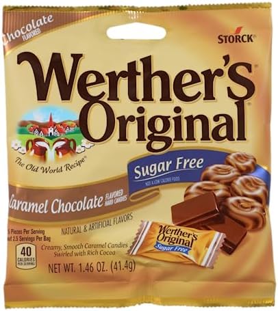 Werther's Original Sugar Free Hard Candy 3 Bags Bundle (1.46 OZ Each) 3 Flavors: Coffee, Chocolate, Caramel | Perfect for Office Spaces Candy dishes Holiday Candy Gifts | Soko Smiles Pocket Bag