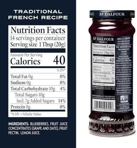 St. Dalfour Blueberry Fruit Spread - 10oz - 100% from Fruit, No Artificial Ingredients, Non-GMO, No Cane Sugars, All Natural, Made in France