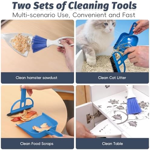 PINVNBY Mini Dustpan and Brush Set, Cage Cleaner for Guinea Pigs, Cats, Hedgehogs, Hamsters, Chinchillas, Rabbits, Reptiles, and Other Small Animals 2 Pack Mini Hand Broom and Dustpan