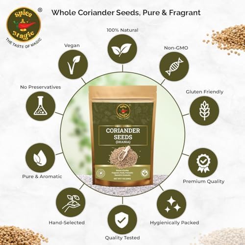 Spice Magic Whole Coriander Seeds | 7 oz (200 g) Resealable Pouch | Whole Coriander Seeds for Cooking | Premium Quality, 100% Natural Spice for Curries, Pickling & Global Cuisine