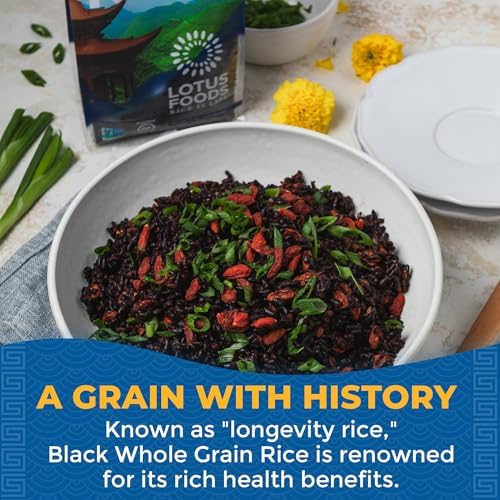 Lotus Foods Heirloom Forbidden Rice - Black Rice, Purple Rice, Black Rice Bulk, Gluten Free Heirloom Rice, Whole Grain, Non GMO, Vegan - 15 Oz Bag (Pack of 1)