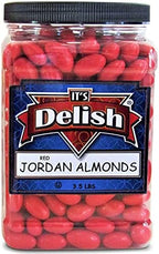 Red Jordan Almonds by Its Delish, 3.5 lbs Jumbo Container | Sugared Almond Nut with Sweet Hard Candy Coating - Bulk Wedding Favors and Party Buffets - Vegan & Kosher