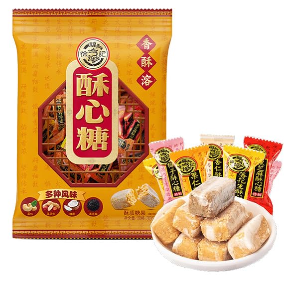 Assorted Peanut Crisp Candy, Crispy Candy, Assorted Flavors Praline Candy: Coconut, Almond, Black Sesame, Peanut Butter Bars Logs, Chinese Specialty Snacks Candies, New Year's Goods - 306g 徐福记XUFUJI