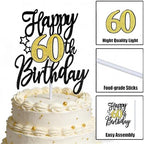 1 PCS Happy 60th Birthday Cake Topper, Black Gold Glitter Cheers to 60 Years Cake Topper, Cake Pick 60th Birthday Cake Decoration for Happy 60th Birthday Anniversary Party Decorations Supplies