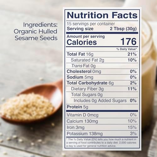 Kevala Organic Sesame Tahini – USDA Organic, Non‑GMO Project Verified & Kosher Certified | (16 Oz (Pack of 5))