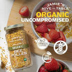 Jamie’s Hive to Table Organic Bee Pollen, 6 oz - 100% Pure, Raw & Natural Superfood, Premium Quality Bee Pollen Granules for Energy, Immunity, Skin Health, Antioxidants, & Vitality, Gluten Free