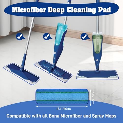 12 Pack 18 Inch Deep Cleaning Replacement Pads Compatible with Bona Family of Mops, Premium Microfiber Floor Mop for Hardwood Floors and Multi-Surface Floor Cleaner
