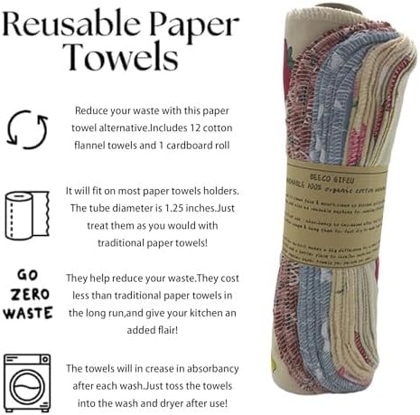 Reusable Paper Towel Rolls 20 Pack,Washable Napkin Cloth Value Set of 4 Colors 20 Pack of Paperless Towel-100% Cotton, Super Soft, Absorbent Made to Last (Strawberries)