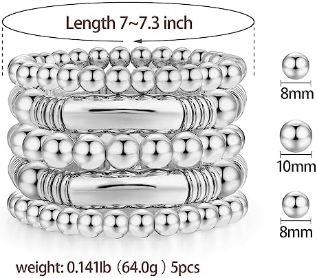 14K Gold Plated Bangles Bracelet for Women Chunky Curved Stacking Plated Bead Ball Stretchable Bracelets