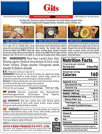 Gits Uttapam mix 87.5 Oz (Pack of 5X17.5 Oz each) Ready to Cook Indian Breakfast, Snack Meal | 100% Vegetarian, Easy Recipe, No Artificial Colors, Flavors, Preservatives. Vegan