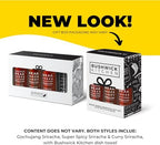 Bushwick Kitchen Sriracha Sampler Gift Box, Set Includes Gochujang Sriracha, Super Spicy Gochujang Sriracha, Curry Sriracha Hot Sauce, 5 Recipes, Chile Pepper Dish Towel, and Bushwick Kitchen Gift Box