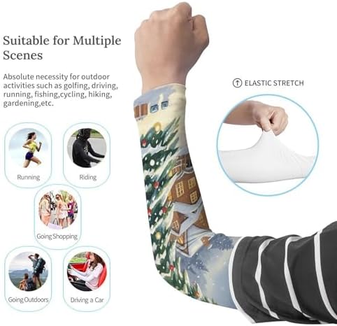 Christmas Tree Town Arm Sleeves for Men Women, Compression Sleeve, Cooling Sleeves to Cover Arms(1 Pair)
