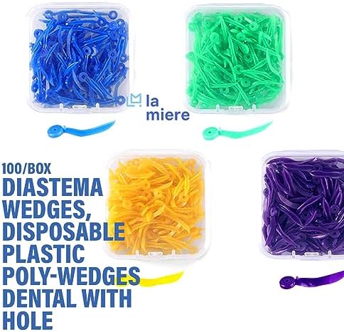 LA MIERE 100/Box Diastema Wedges, Disposable Plastic Poly-Wedges Dental Fixing Wedge with Hole, Compress on Entry and Flare Upon Small : 13mm (Green)