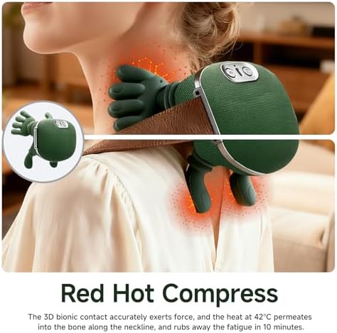 Shoulder Hand Neck Massager Fingers with Heat Simulated Human Hand Design Masajeador De Espalda Y Cuello for Pain Relief Deep Tissue and Back Pain Relief-Green