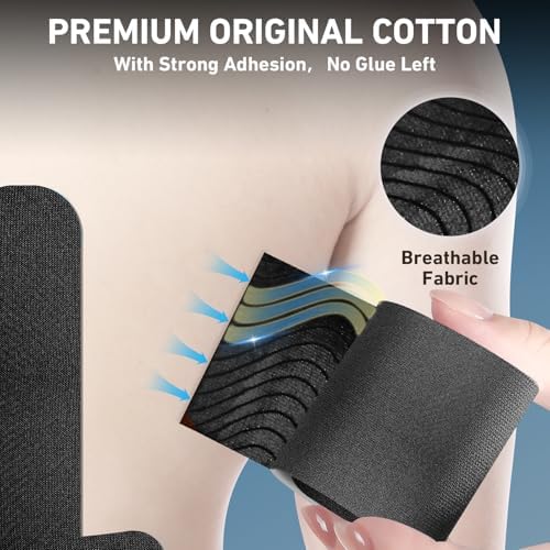 PreCut Kinesiology Tape for Lower Back, 12PCS Kinesiology Tape Precut for Lower Back, KTQUICK Original Cotton Waterproof&Breathable Latex-Free, Enhance Elastic Athletic Tape for Support Muscle(Black)