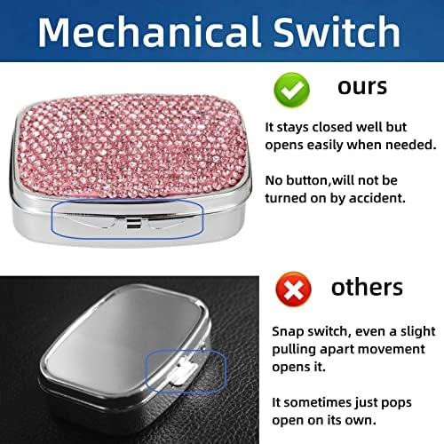 Pill Organizer Travel,Square Small Metal Pill Box Case,Compact Medicine Vitamin Container,Portable Pill Holder Bottle for Women(Pink)