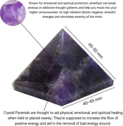 Amazing Gemstone Amethyst Pyramid Crystal Healing Stones - 2" Great Pyramid Figurine of Natural Stone Pyramid for Meditation, Reiki, Chakra Balancing and Crystal Pyramids Grid