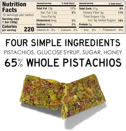 South 40 Snacks Crunchy Pistachio Nut Bars, Just 4 Ingredients, Touch of Honey, 40g (Pack of 4)