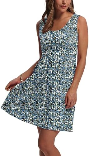 WIHOLL Women's Summer Dress 2026 A-Line Sleeveless Casual Sundress with Pockets Floral/Solid