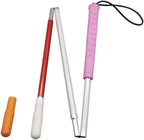 70cm White Cane, Aluminum Folding Cane for The Blind,Folds Down 3 Sections, with 2 Tips (Pink Handle)