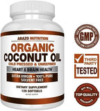 Arazo Nutrition Organic Coconut Oil 2000 MG Per Serving - 100% Extra Virgin Unrefined Cold Pressed for Weight Support, Skin, Hair, Nails - 120 Softgel Capsules