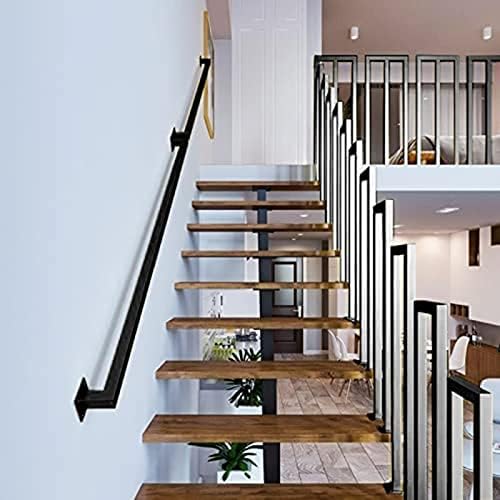 1ft-20ft Industrial Square Pipe Staircase Handrails, Stair Rustic Banister with Wall Mount Supports, Non-Slip Grab Bar Railing Industrial Galvanized Steel Pipe Handle(Black,10ft/300cm)