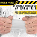 Ultrasac 45 Gallon 3.0 MIL Clear Heavy Duty Contractor Trash Bags with Handtie - 33" x 48" - Pack of 20 - for Construction, Commercial, & Industrial