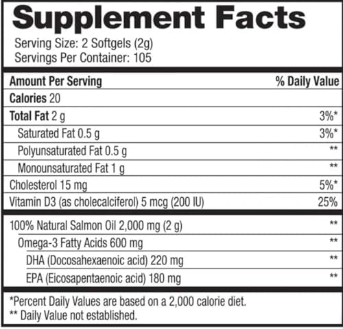Omega3 Pure Alaskan's Extra Virgin Wild Alaskan Salmon Oil, 210 Softgels, 1000mg per Softgel, 105 Servings; New Packaging;1 Pack