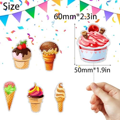Ice Cream Cupcake Toppers 18-Piece Dessert Theme Happy Birthday Sweet Decorations, Kids Dessert Theme Party, Baby Shower, or Boys and Girls Birthday Party Decorations. SugarGera