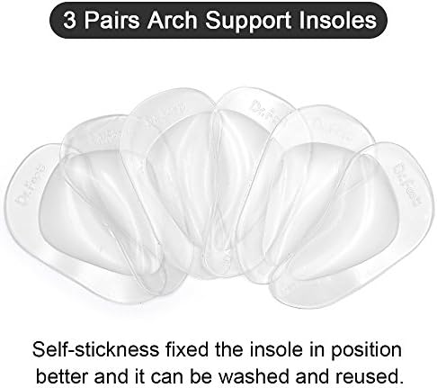 Dr. Foot's Arch Support Shoe Insoles for Flat Feet, Gel Arch Inserts for Plantar Fasciitis, Adhesive Arch Pad for Relieve Pressure and Feet Pain- 3 Pairs (Clear, 3 Count (Pack of 1))