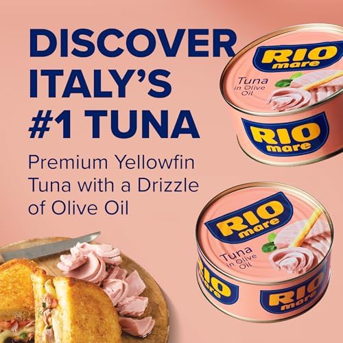 Rio Mare Premium Yellowfin Tuna with a Drizzle of Olive Oil, 2.3 Ounce Can (24 Pack), Italy's No.1 Tuna Brand, Wild Caught, High Protein Canned Tuna, No Draining Required, Packaging May Vary