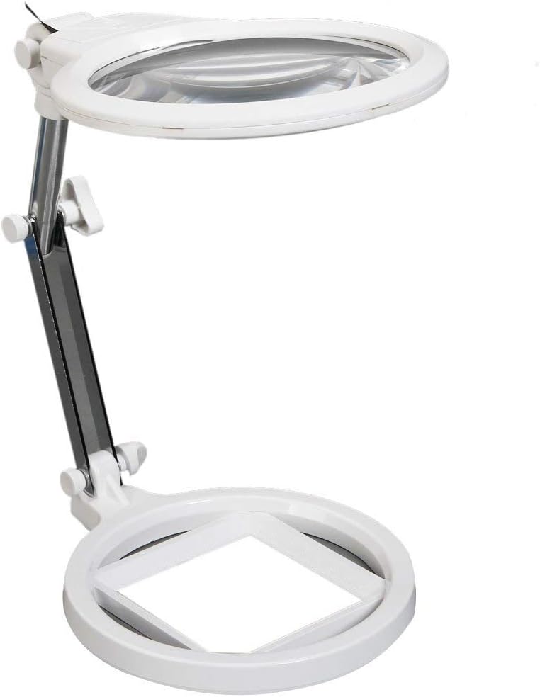 2.5X 130MM / 5X 25MM Foldable Magnifying Glass with 2 LED Lights Table Top Desk Lamp Lighted Reading Magnifier Magnifying Loupe Glass