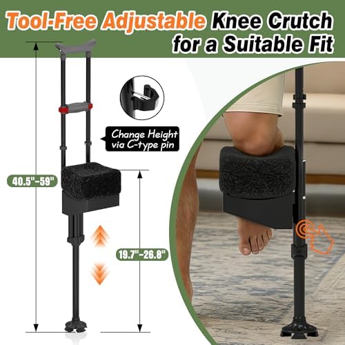 Knee Crutch for Adults with Adjustable Safety Kneepad | Non-Slip Mobility Aid for Left or Right Leg | Comfortable Peg Leg Alternative for Foot & Ankle Surgery Recovery, Leg Injury Support