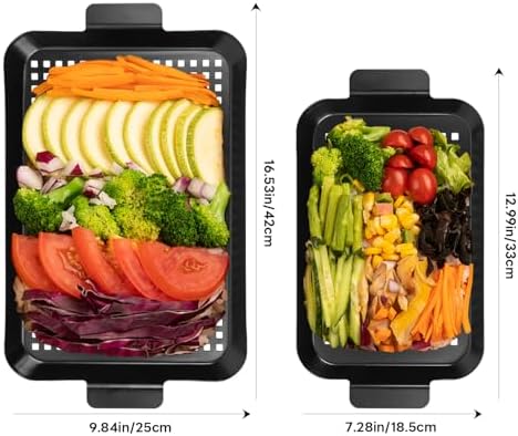 Outdoor Grill Pans Tray Barbecue Plate 2 Grilling Baskets Outdoor Grill Pans with Hole BBQ Grill Tray Grilling Basket Set for Camping Vegetable Meat (dark black)