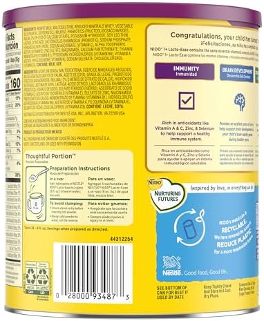 Nestlé NIDO Lacto-Ease Toddler Milk Beverage Powder Mix, Reduced Lactose, Toddler Nutritional Drink, Powdered Milk for Toddlers, 22 Servings per Container, 28.2 OZ, Pack of 1