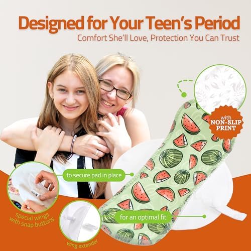 Non-Slip, Organic Cotton Reusable Menstrual Pads for Teen Girls (6 Pack S+M) - Leak Proof & Odor Free Cloth Period Pads - High-Temp Washable, Breathable & Skin-Safe for First Period Day Confidence