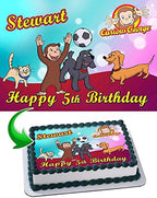 Cakecery Curious George Edible Cake Image Topper Personalized Birthday Cake Banner 1/4 Sheet