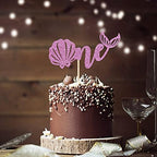 Mermaid One Cake Topper, Baby Girl 1st Birthday Decorations, Under The Sea Theme Photo Décor Picks for Baby Shower Gender Reveal Party, Baby 1st Birthday Decorations Pink Glitter