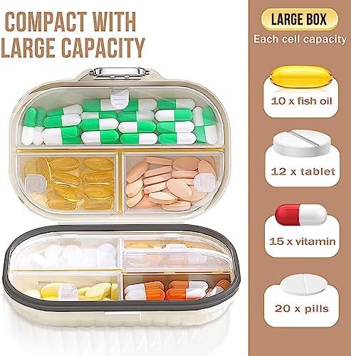 Travel Pill Organizer, 7 Day Portable Pill Case, Small Pill Box for Pocket Purse Portable Medicine Vitamin Container (Pearl White,1 Pack)