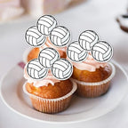 48 Pack Edible Sports Ball Cupcake Toppers - Volleyball Game Player Picks for Kids Birthday Party Decorations