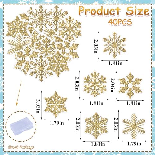 40PCS Edible Snowflake Cupcake Toppers Wafer Paper Snowflake Cupcake Toppers Edible Winter Snows Picks for Frozen Theme Party Decoration Supplies (Glitter Gold)